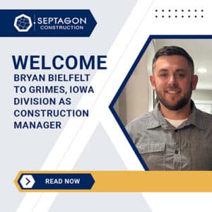 Graphic showing Bryan Bielfelt with the text: Welcome to Grimes, Iowa Division as Construction Manager