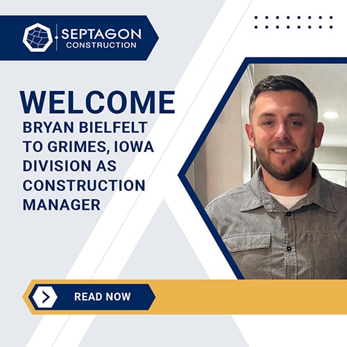Graphic showing Bryan Bielfelt with the text: Welcome to Grimes, Iowa Division as Construction Manager