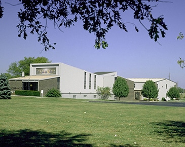 Exterior view of a large church