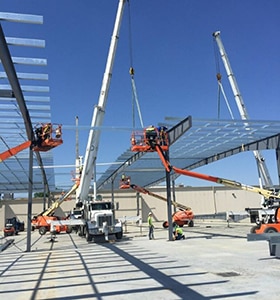 Construction site with men working