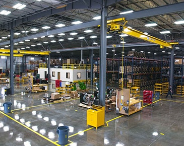 Interior of a large industrial steel building