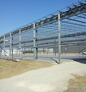 Steel building construction site